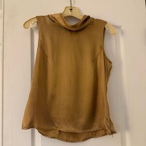 Cable & Gauge 100% Silk Gold Sleeveless Cowl Neck Blouse Small